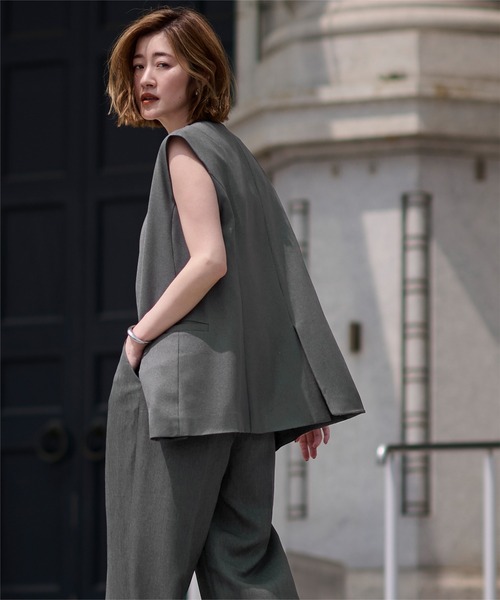 UR'S（ユアーズ）の「ソフトツイルノーカラージレ（ノーカラージャケット・レディース・チャコール/ブラック・L/M/S）」の20枚目の写真