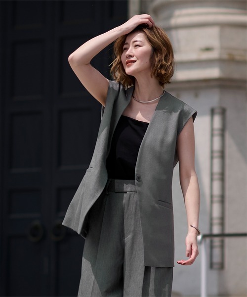 UR'S（ユアーズ）の「ソフトツイルノーカラージレ（ノーカラージャケット・レディース・チャコール/ブラック・L/M/S）」の13枚目の写真