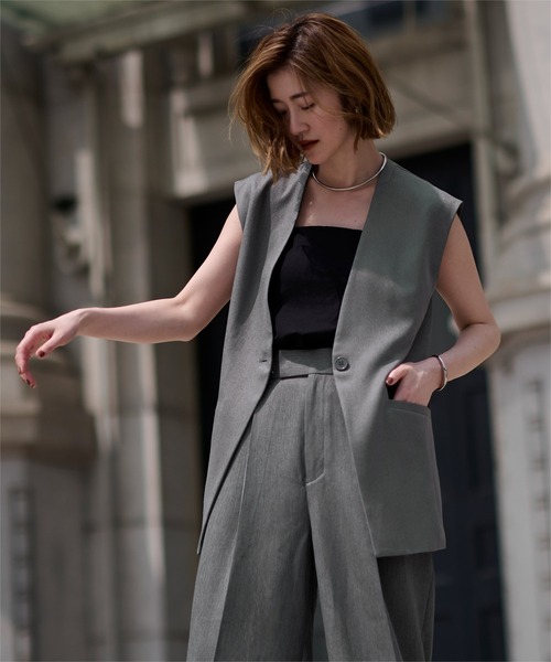 UR'S（ユアーズ）の「ソフトツイルノーカラージレ（ノーカラージャケット・レディース・チャコール/ブラック・L/M/S）」の15枚目の写真