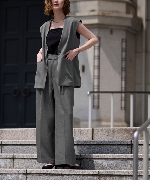 UR'S（ユアーズ）の「ソフトツイルノーカラージレ（ノーカラージャケット・レディース・チャコール/ブラック・L/M/S）」の16枚目の写真