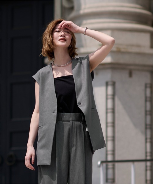 UR'S（ユアーズ）の「ソフトツイルノーカラージレ（ノーカラージャケット・レディース・チャコール/ブラック・L/M/S）」の17枚目の写真