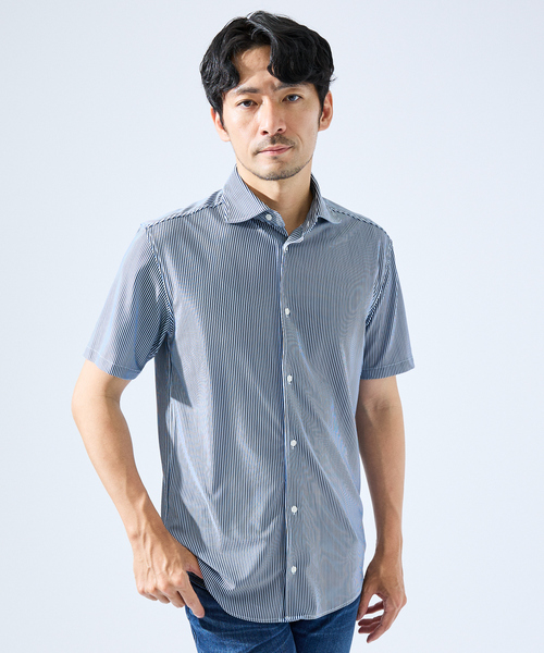 ABAHOUSE GRAY（アバハウスグレイ）の「【形状安定性 / 伸縮性】トリコットストライプ 半袖シャツ（シャツ/ブラウス・メンズ・ライトグレー/ネイビー/グレイッシュベージュ/サックスブルー/その他・44/46/48/50）」の4枚目の写真