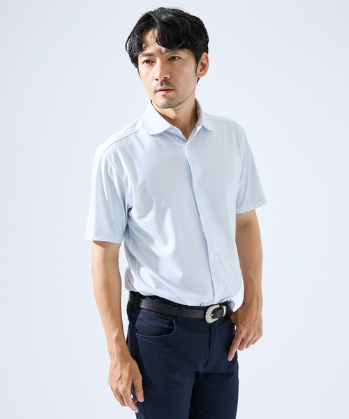 ABAHOUSE GRAY（アバハウスグレイ）の「【形状安定性 / 伸縮性】トリコットストライプ 半袖シャツ（シャツ/ブラウス・メンズ・ライトグレー/ネイビー/グレイッシュベージュ/サックスブルー/その他・44/46/48/50）」の2枚目の写真