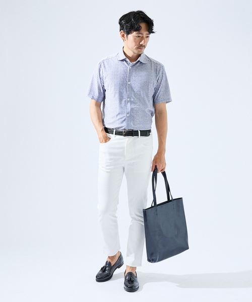 ABAHOUSE GRAY（アバハウスグレイ）の「【形状安定性 / 伸縮性】トリコットストライプ 半袖シャツ（シャツ/ブラウス・メンズ・ライトグレー/ネイビー/グレイッシュベージュ/サックスブルー/その他・44/46/48/50）」の6枚目の写真