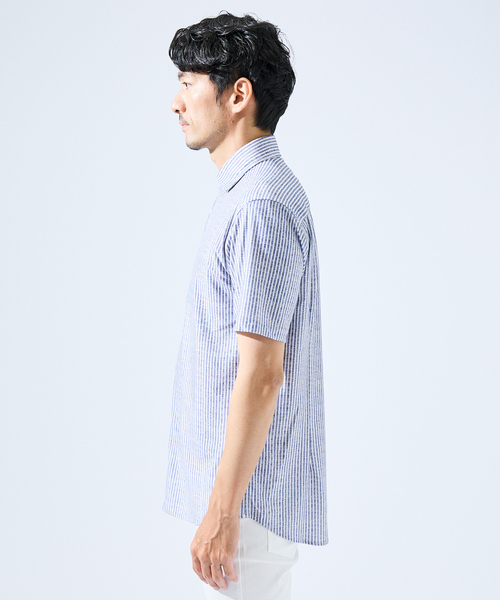 ABAHOUSE GRAY（アバハウスグレイ）の「【形状安定性 / 伸縮性】トリコットストライプ 半袖シャツ（シャツ/ブラウス・メンズ・ライトグレー/ネイビー/グレイッシュベージュ/サックスブルー/その他・44/46/48/50）」の7枚目の写真