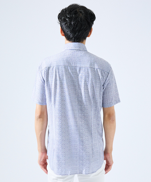 ABAHOUSE GRAY（アバハウスグレイ）の「【形状安定性 / 伸縮性】トリコットストライプ 半袖シャツ（シャツ/ブラウス・メンズ・ライトグレー/ネイビー/グレイッシュベージュ/サックスブルー/その他・44/46/48/50）」の8枚目の写真