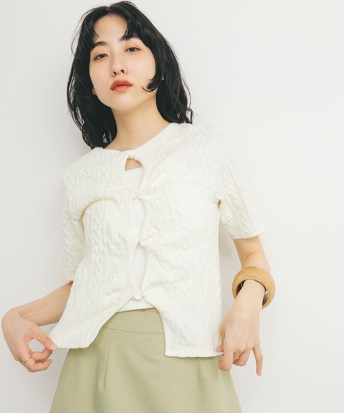 KBF（ケイビーエフ）の「2WAYケーブルジャカードトップス（Tシャツ/カットソー・レディース・ブラック/グレー系その他/アイボリー・ONE）」の6枚目の写真