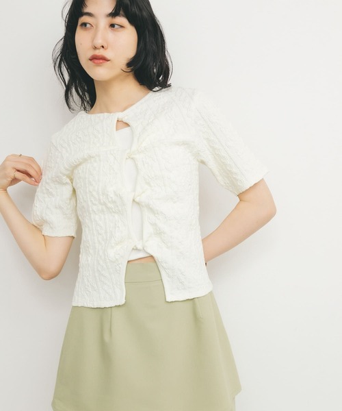 KBF（ケイビーエフ）の「2WAYケーブルジャカードトップス（Tシャツ/カットソー・レディース・ブラック/グレー系その他/アイボリー・ONE）」の7枚目の写真