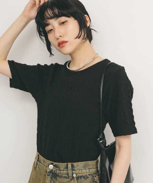 KBF（ケイビーエフ）の「2WAYケーブルジャカードトップス（Tシャツ/カットソー・レディース・ブラック/グレー系その他/アイボリー・ONE）」の11枚目の写真