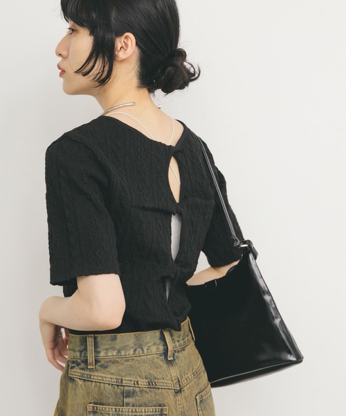 KBF（ケイビーエフ）の「2WAYケーブルジャカードトップス（Tシャツ/カットソー・レディース・ブラック/グレー系その他/アイボリー・ONE）」の12枚目の写真