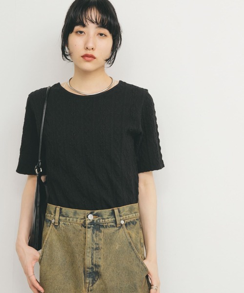 KBF（ケイビーエフ）の「2WAYケーブルジャカードトップス（Tシャツ/カットソー・レディース・ブラック/グレー系その他/アイボリー・ONE）」の14枚目の写真