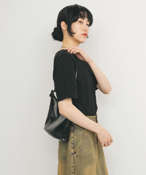 KBF（ケイビーエフ）の「2WAYケーブルジャカードトップス（Tシャツ/カットソー・レディース・ブラック/グレー系その他/アイボリー・ONE）」の15枚目の写真