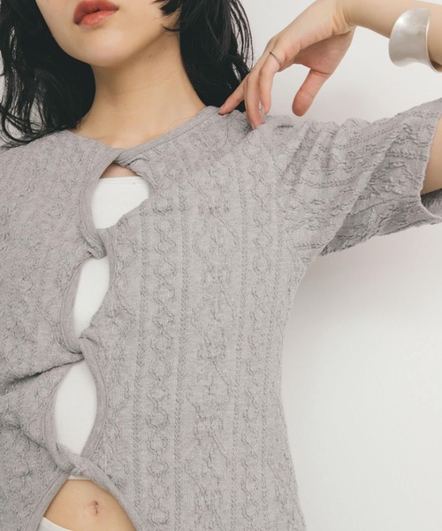 KBF（ケイビーエフ）の「2WAYケーブルジャカードトップス（Tシャツ/カットソー・レディース・ブラック/グレー系その他/アイボリー・ONE）」の18枚目の写真