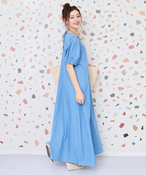 JETSET SOLO PLUS (ジェットセットソロプラス)の「【INDUS luxury for JETSET SOLO PLUS】シャンブレーデニムパフスリーブワンピース(ワンピース・レディース・インディゴブルー/ライトインディゴブルー・FREE)」の5枚目の写真