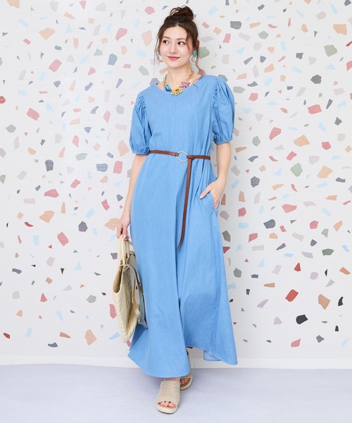JETSET SOLO PLUS (ジェットセットソロプラス)の「【INDUS luxury for JETSET SOLO PLUS】シャンブレーデニムパフスリーブワンピース(ワンピース・レディース・インディゴブルー/ライトインディゴブルー・FREE)」の6枚目の写真