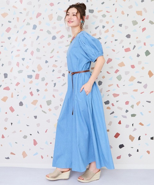 JETSET SOLO PLUS (ジェットセットソロプラス)の「【INDUS luxury for JETSET SOLO PLUS】シャンブレーデニムパフスリーブワンピース(ワンピース・レディース・インディゴブルー/ライトインディゴブルー・FREE)」の7枚目の写真