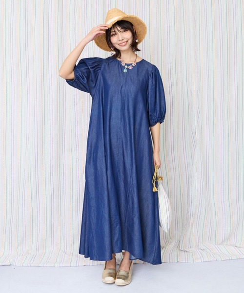 JETSET SOLO PLUS (ジェットセットソロプラス)の「【INDUS luxury for JETSET SOLO PLUS】シャンブレーデニムパフスリーブワンピース(ワンピース・レディース・インディゴブルー/ライトインディゴブルー・FREE)」の8枚目の写真