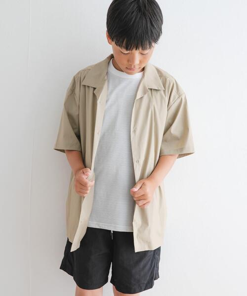 URBAN RESEARCH DOORS(アーバンリサーチドアーズ)の「『セットアップ対応』『WEB/一部店舗限定』『UVカット』オープンカラーシャツ(KIDS)(Tシャツ/カットソー・キッズ・ベージュ/ネイビー・150)」の1枚目の写真