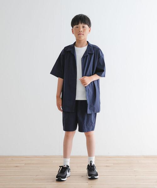 URBAN RESEARCH DOORS(アーバンリサーチドアーズ)の「『セットアップ対応』『WEB/一部店舗限定』『UVカット』オープンカラーシャツ(KIDS)(Tシャツ/カットソー・キッズ・ベージュ/ネイビー・150)」の7枚目の写真