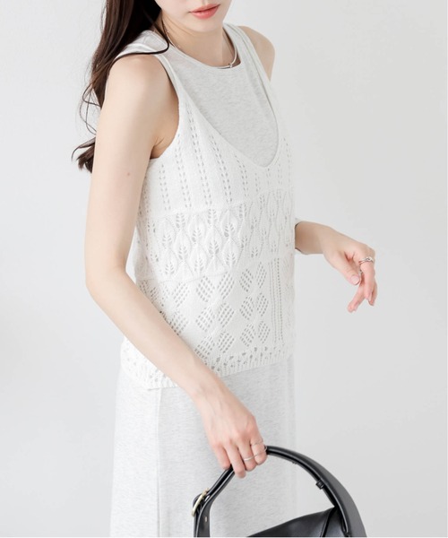 AMELY(エミリー)の「かぎ編みニットビスチェ(キャミソール・レディース・ブラック/ベージュ/ホワイト・フリー)」の4枚目の写真