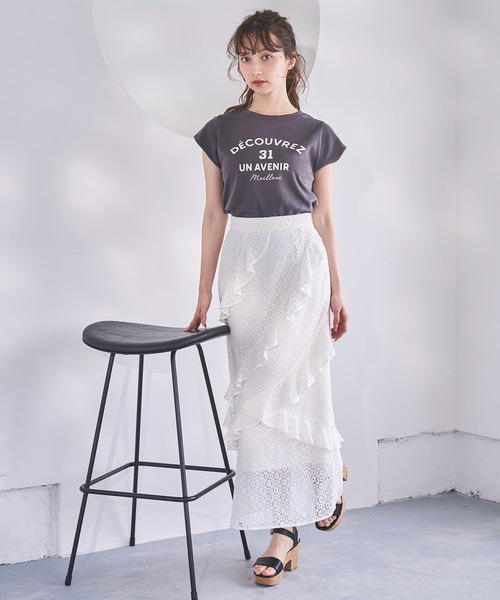 31 Sons de mode（トランテアン　ソン　ドゥ　モード）の「2025春夏新作 ロゴプリントＴシャツ（Tシャツ/カットソー・レディース・チャコールグレー/ホワイト・ﾌﾘ-）」の5枚目の写真