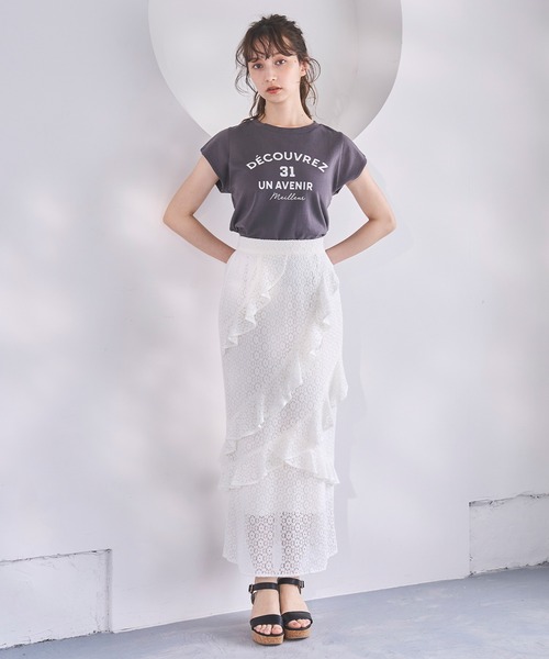 31 Sons de mode（トランテアン　ソン　ドゥ　モード）の「2025春夏新作 ロゴプリントＴシャツ（Tシャツ/カットソー・レディース・チャコールグレー/ホワイト・ﾌﾘ-）」の6枚目の写真