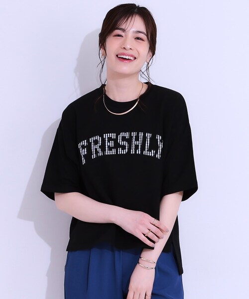 Cutie Blonde(キューティーブロンド)の「◆【S-LL】ゆるっと大人カジュアルに 柄ロゴアソート ミニ裏毛トップス(Tシャツ/カットソー・レディース・ブラック/グレー/オフホワイト・04/01/02/03)」の8枚目の写真