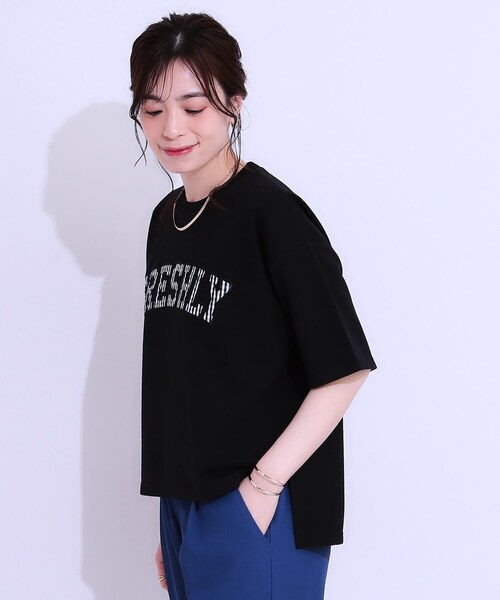 Cutie Blonde(キューティーブロンド)の「◆【S-LL】ゆるっと大人カジュアルに 柄ロゴアソート ミニ裏毛トップス(Tシャツ/カットソー・レディース・ブラック/グレー/オフホワイト・04/01/02/03)」の9枚目の写真