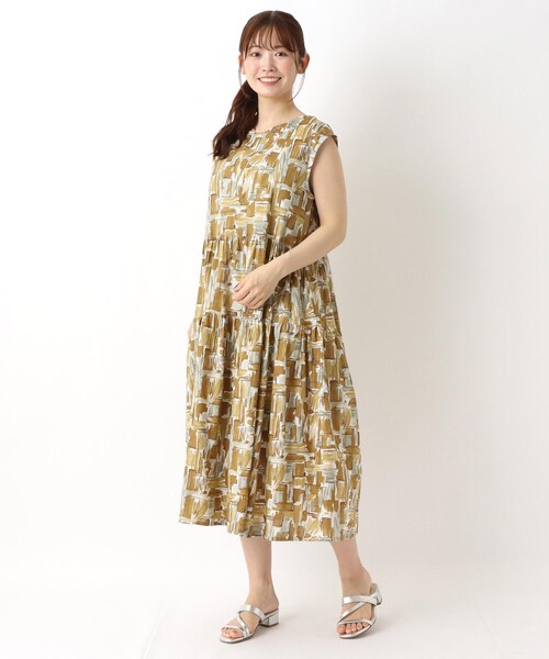 【24SS】MORABITO PRUMIER ノースリーブワンピース　幾何学柄 幾何学模様ノースリーブワンピース | BOURGE (Women)/ブールジュ