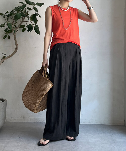 DouDou(ドゥドゥ)の「シャンブレータックワイドパンツ(その他パンツ・レディース・ダークブラウン/ベージュ/ネイビー/ピンク・TM/FREE/PS/T)」の15枚目の写真