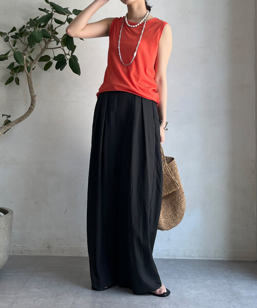 DouDou(ドゥドゥ)の「シャンブレータックワイドパンツ(その他パンツ・レディース・ダークブラウン/ベージュ/ネイビー/ピンク・TM/FREE/PS/T)」の17枚目の写真