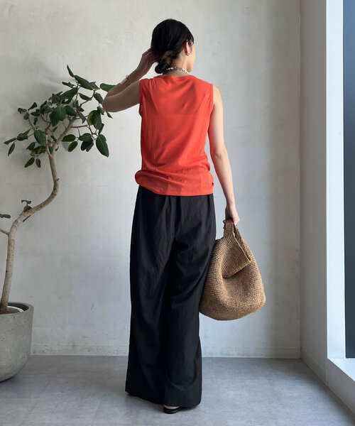 DouDou(ドゥドゥ)の「シャンブレータックワイドパンツ(その他パンツ・レディース・ダークブラウン/ベージュ/ネイビー/ピンク・TM/FREE/PS/T)」の18枚目の写真