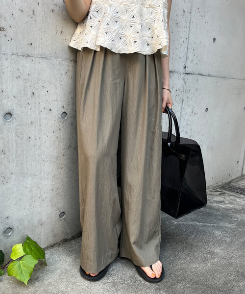 DOUDOU ワイドパンツ DouDou スラックス パンツ タックワイドパンツ レディース