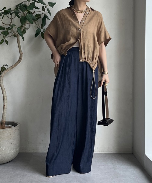 DouDou(ドゥドゥ)の「シャンブレータックワイドパンツ(その他パンツ・レディース・ダークブラウン/ベージュ/ネイビー/ピンク・TM/FREE/PS/T)」の7枚目の写真