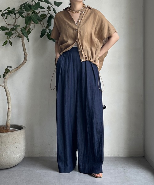 DouDou(ドゥドゥ)の「シャンブレータックワイドパンツ(その他パンツ・レディース・ダークブラウン/ベージュ/ネイビー/ピンク・TM/FREE/PS/T)」の8枚目の写真