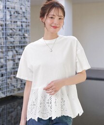 刺繍レースドッキングカットソートップス