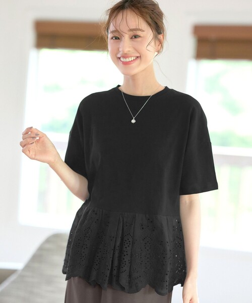 Tiaclasse(ティアクラッセ)の「刺繍レースドッキングカットソートップス(Tシャツ/カットソー・レディース・ブラック/オフホワイト/チャコールグレー/ブルー・M/L)」の17枚目の写真
