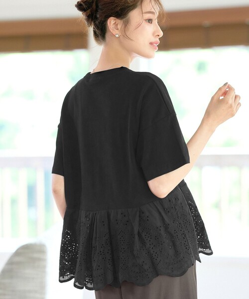 Tiaclasse(ティアクラッセ)の「刺繍レースドッキングカットソートップス(Tシャツ/カットソー・レディース・ブラック/オフホワイト/チャコールグレー/ブルー・M/L)」の19枚目の写真