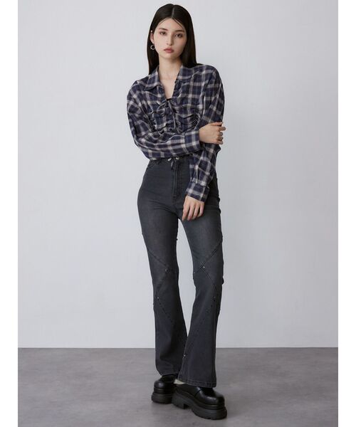 MURUA（ムルーア）の「2WAYギャザーシャツ（シャツ/ブラウス・レディース・グレー/ホワイト/ネイビー・FREE）」の14枚目の写真