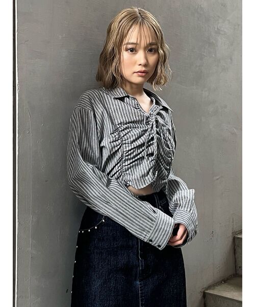 MURUA（ムルーア）の「2WAYギャザーシャツ（シャツ/ブラウス・レディース・グレー/ホワイト/ネイビー・FREE）」の18枚目の写真