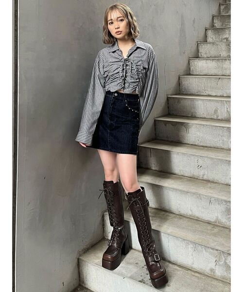 MURUA（ムルーア）の「2WAYギャザーシャツ（シャツ/ブラウス・レディース・グレー/ホワイト/ネイビー・FREE）」の19枚目の写真