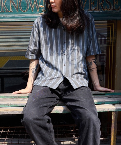 ADAM ET ROPE'（アダムエロペ）の「【WILD LIFE TAILOR】カディコットン ハーフスリーブ オープンカラーシャツ（シャツ/ブラウス・メンズ・ブラック系その他3/グレー・L/M）」の8枚目の写真
