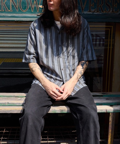 ADAM ET ROPE'（アダムエロペ）の「【WILD LIFE TAILOR】カディコットン ハーフスリーブ オープンカラーシャツ（シャツ/ブラウス・メンズ・ブラック系その他3/グレー・L/M）」の9枚目の写真