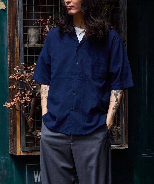 ADAM ET ROPE'（アダムエロペ）の「【WILD LIFE TAILOR】カディコットン ハーフスリーブ オープンカラーシャツ（シャツ/ブラウス・メンズ・ブラック系その他3/グレー・L/M）」の10枚目の写真
