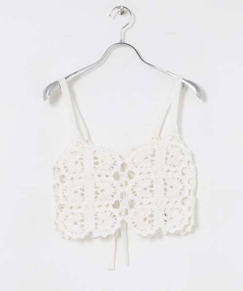 CURRENTAGE(カレンテージ)の「CURRENTAGE CROCHET KNIT CAMISOLE(キャミソール・レディース・ホワイト/ブラック・9)」の1枚目の写真