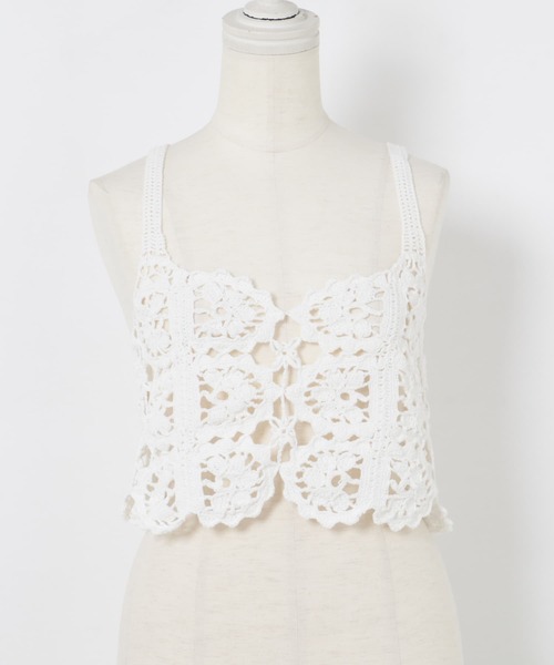 CURRENTAGE(カレンテージ)の「CURRENTAGE CROCHET KNIT CAMISOLE(キャミソール・レディース・ホワイト/ブラック・9)」の5枚目の写真