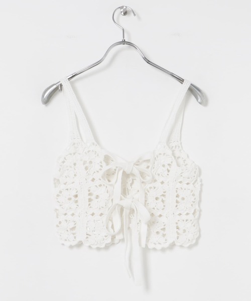 CURRENTAGE(カレンテージ)の「CURRENTAGE CROCHET KNIT CAMISOLE(キャミソール・レディース・ホワイト/ブラック・9)」の9枚目の写真
