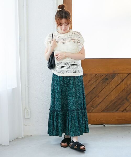 le.coeur blanc（ルクールブラン）の「《手洗い可能》フラワープリントティアードスカート（スカート・レディース・ホワイト系その他/グリーン系その他・38）」の12枚目の写真