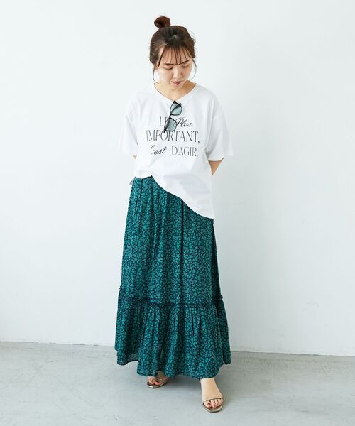 le.coeur blanc（ルクールブラン）の「《手洗い可能》フラワープリントティアードスカート（スカート・レディース・ホワイト系その他/グリーン系その他・38）」の16枚目の写真