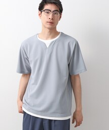 ツイルキーネック 半袖Tシャツ 接触冷感/洗濯機OK
